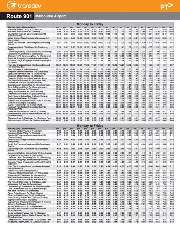 901 timetable