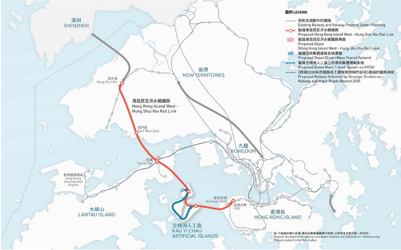 HK2030+研究的鐵路網