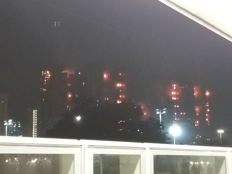 從大埔墟站一號月台望向廣福邨、宏福苑